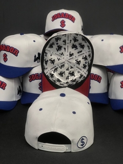 Boné Jogador$ Modelo Snapback Curvo Poliéster Branco e Azul - Jogador$ Caríssimo S6 Bola