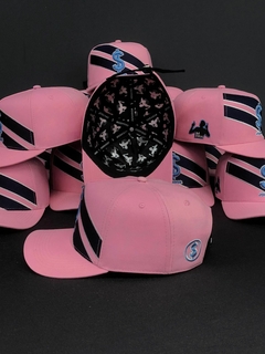Boné Jogador$ Modelo Americano StrapBack em Rosa e Azul - Jogador$ Caríssimo S6 Bola