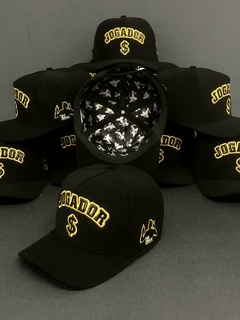 Boné Jogador$ StrapBack Nobuck Preto e Vinil Bordado Dourado - comprar online
