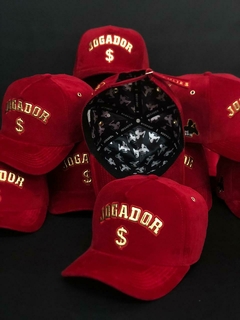 Boné Jogador$ StrapBack Veludo Vermelho e Dourado - comprar online