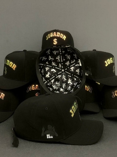 Boné Jogador$ SnapBack Nobuck Preto Refletivo Dourado na internet