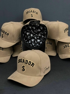 Boné Jogador$ SnapBack Camurça Bege com Vinil preto na internet