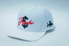 Boné Jogador$ Modelo Basebol SnapBack Poliester, Aba de Couro Branco