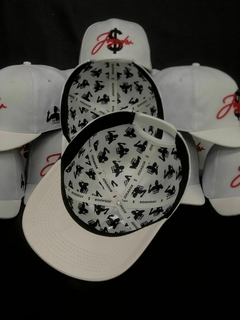 Boné Jogador$ Modelo Basebol SnapBack Poliester, Aba de Couro Branco - Jogador$ Caríssimo S6 Bola