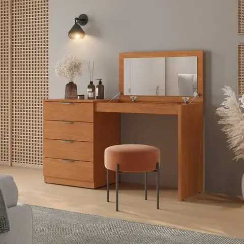 Mavaular Penteadeira Princess com Porta-Joias e Tampo Reclinável 4 Gavetas Naturalle