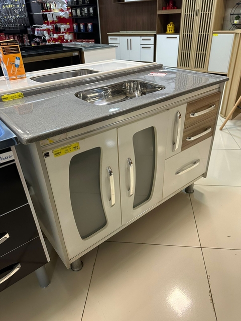 Armário de Cozinha Plus 1,20m Verde Gênova + Pia Cinza Real Decoralita - comprar online
