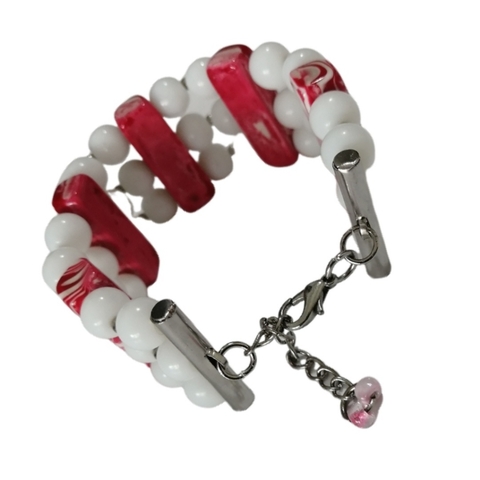 Bracelete Pulseira Branco Rosa Resina