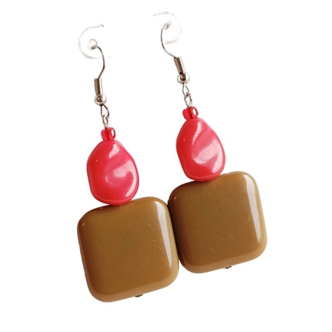 Maxi Brinco Geométrico Brinco feminino vermelho marrom