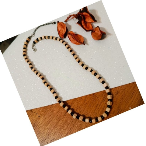 Colar madeira unissex preto gargantilha de madeira