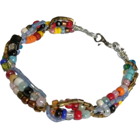 Pulseira Contas Prateadas Douradas