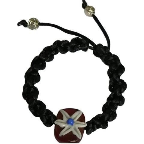 Pulseira Macramê Preta Pingente Flor