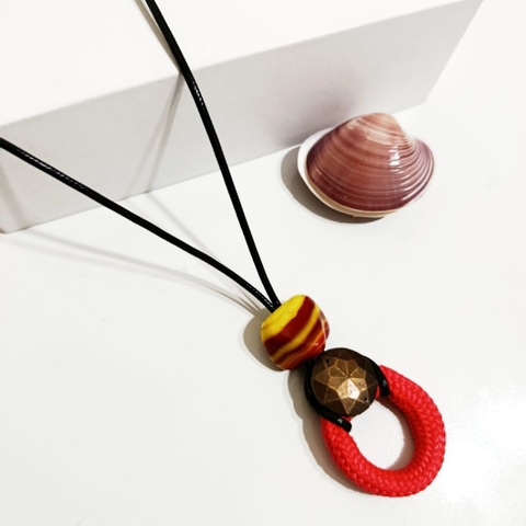 VOCÊ PODE Bijuterias Colar feminino longo hippie Vermelho