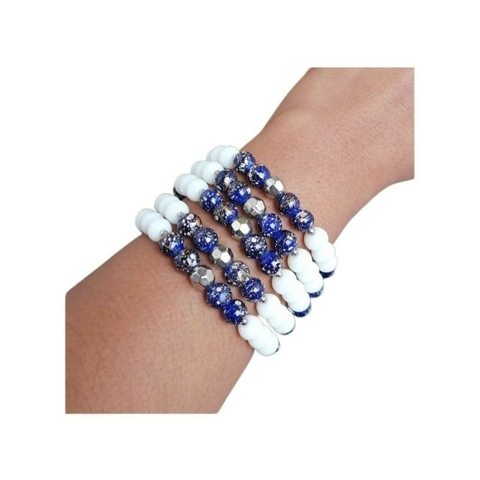 Bracelete Pulseira Contas Branca Azul Artesanal