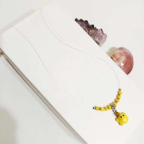 Choker feminina ponto de luz amarelo pingente de joaninha