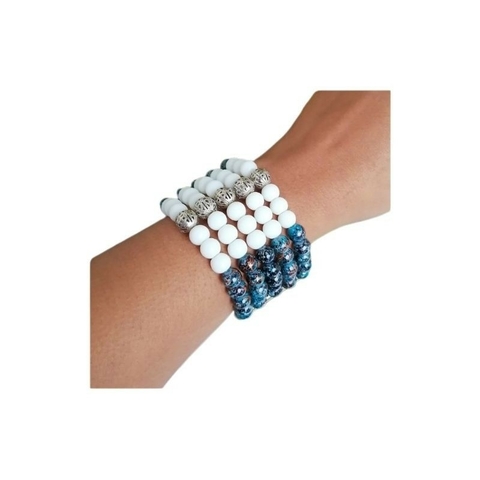 Pulseira Elegante Contas Brancas e Verdes