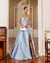 Vestido Festa Longo Busto em Camadas com Alcinha e Fenda Azul Serenity