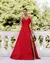 Vestido Festa Longo Busto em Camadas com Alcinha e Fenda Vermelho - comprar online