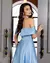 Vestido Festa Longo Ombro Duplo Cruzado e Fenda Azu Serenity - comprar online