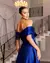 Vestido Festa Longo Ombro Duplo Cruzado e Fenda Azul Royal - comprar online
