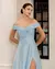 Vestido Festa Longo Ombro Duplo com Fenda e Decote em Camadas Azul Serenity - comprar online