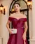 Vestido Festa Longo Ombro Duplo com Fenda e Decote em Camadas Fúcsia - comprar online