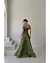 Vestido Festa Longo Ombro Duplo com Fenda e Decote em Camadas Verde Oliva - comprar online