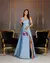 Vestido Festa Longo Ombro Único Com Dobras e Fenda Azul Serenity - comprar online
