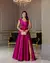 Vestido Festa Longo Ombro Único Com Dobras e Fenda Fúcsia - comprar online