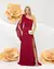 Vestido Festa Longo Ombro Único Flor na Manga e Capa Marsala - comprar online