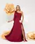 Vestido Festa Longo Ombro Único Flor na Manga e Capa Marsala na internet