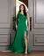 Vestido Festa Longo Ombro Único Flor na Manga e Capa Verde Esmeralda