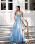 Vestido Festa Longo Tomara que Caia com Fenda e Faixa no Busto Azul Serenity