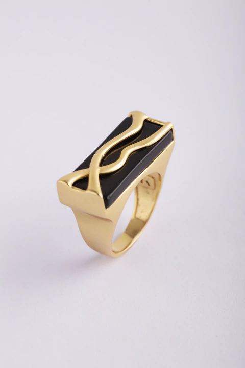 Anel Retângulo Raízes Dourado