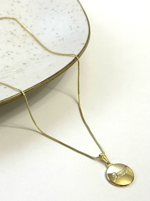 Colar Medalha Amor Banhado Ouro 18k _ Love In Gold