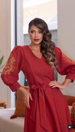Vestido Elizabeth no Linho | Mangas bufantes - Lívia store