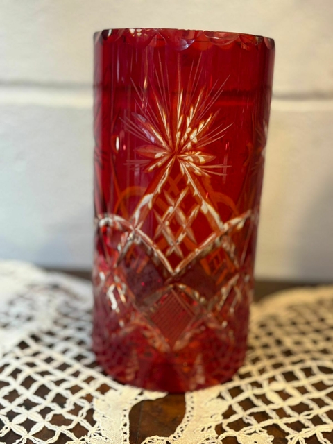 Excelente Florero Cristal Encamisado Rubí