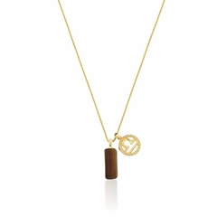 COLAR PINGENTE SIGNO LIBRA PEDRA NATURAL BANHADO A OURO - Monellia