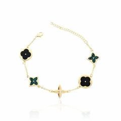 PULSEIRA TREVOS E ESTRELA 4 PONTAS BANHADO A OURO