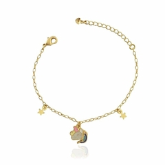 PULSEIRA INFANTIL UNICÓRNIO ESTRELINHAS BANHADO A OURO