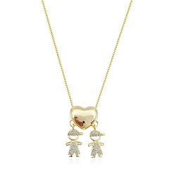 COLAR VENEZIANA PINGENTE CORAÇÃO LISO DOIS FILHOS BANHADO A OURO (04011211) - comprar online