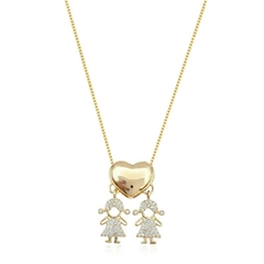 COLAR VENEZIANA PINGENTE CORAÇÃO LISO DOIS FILHOS BANHADO A OURO (04011211) - comprar online