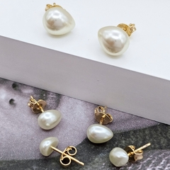 BRINCO TRIO GOTA PÉROLA BANHADO A OURO - OURO - comprar online