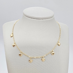 COLAR CHOKER CORAÇÕES BANHADO A OURO - OURO - TAM 30