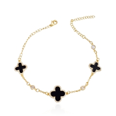 PULSEIRA TRÊS TREVOS COM CRISTAL BANHADO A OURO