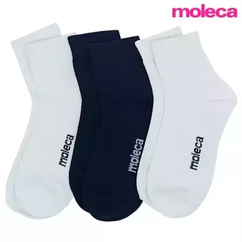 03 Pares Meia Cano Médio | Moleca Original | Preto / Branco / Preto