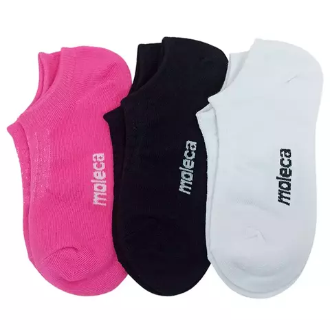 5998.1.22766 | 03 Pares Meia Soquete Invisível Moleca Original | Preto / Branco / Pink