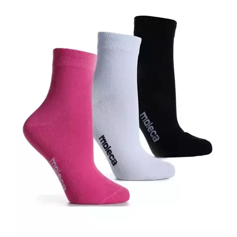 5998.2.22766 | 03 Pares Meia Cano Médio | Moleca Original | Preto / Branco / Pink