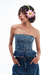 D01TOP01 - TOP SEM ALÇAS BABADOS BLUE DENIM STONE na internet