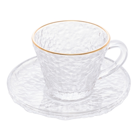 Xícara de Cristal Martelado para Chá com Pires e Fio de Ouro Petra 180ml Lyor