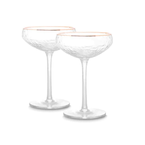 Conjunto 2 Taças de Cristal Coupe Martelado com Fio de Ouro Petra Lyor